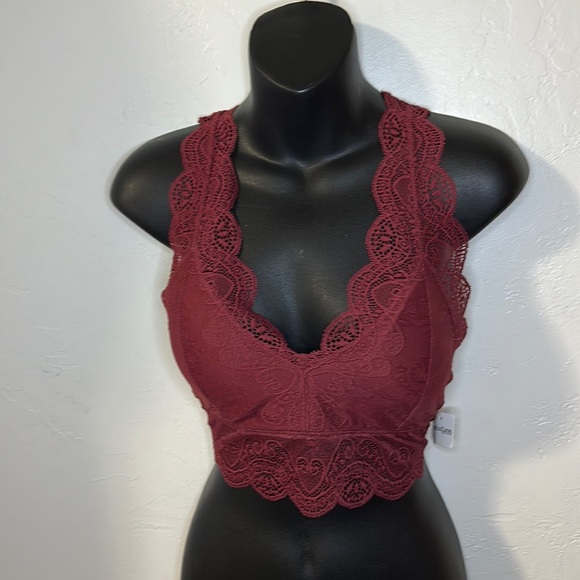 Zenana wine lace racerback bralette w/ pads L - Picture 3 of 9
